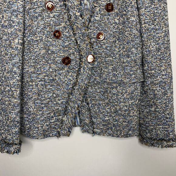 Veronica Beard Cedric Collarless Dickey Jacket Blue Tan Double Breast Womens 4 - Picture 10 of 16